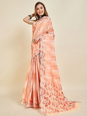Casual Wear Linen Saree For Women With Blouse