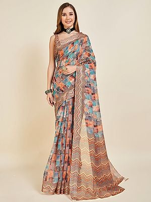 Beautiful Multi-Color Linen Saree For Women With Blouse