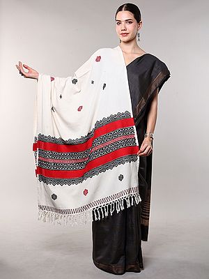 Pure Cotton Shawl from Tamil Nadu with Toda Embroidery