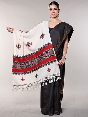 Pure Cotton Shawl from Tamil Nadu with Toda Embroidery