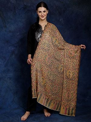 Kani Jamawar Wool Shawl from Amritsar with Flowers Woven in Multicolor Thread