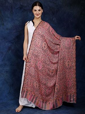 Kani Jamawar Wool Shawl from Amritsar with Flowers Woven in Multicolor Thread