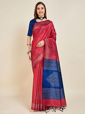Bright-Maroon Sofi Silk Saree For Women With Blouse