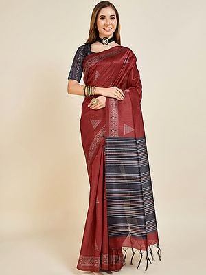 Women's Geometric Design Silk Saree With Contrast Pallu