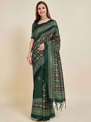 Sofi Silk Dark Green Traditional Wear Weaving Saree For Women