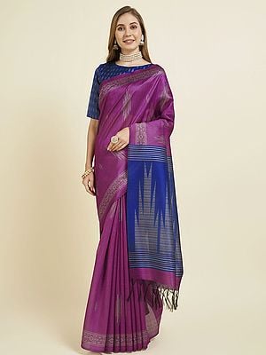 Palatinate-Purple Sofi Silk Saree With Blouse For Women