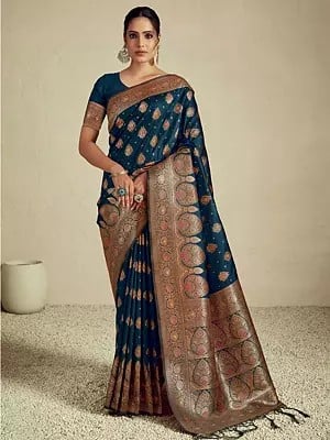 Festival Wear Weaving Saree And Golden Flower Pattern In Border-Pallu With Blouse