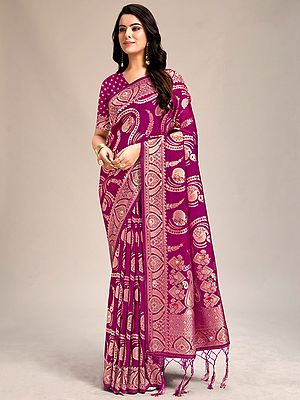 Banarasi Weaving Golden Design Silk Tassel Saree With Blouse
