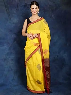Empire-Yellow Pure Cotton Negamam Saree from Tamil Nadu