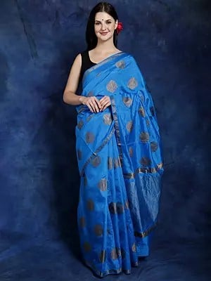 Methyl-Blue Art Silk Saree from Chennai with Brocaded Zari Bootis All-Over