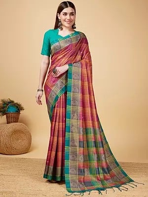 Paisley Motifs Cotton Silk Saree For Women With Tassels Pallu