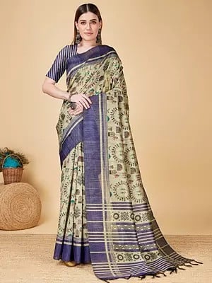 Beautiful Traditional Sofi Silk Saree With Warli-Art Pattern