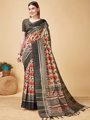 Beautiful All Over Floral Pattern Sofi Silk Saree For Women