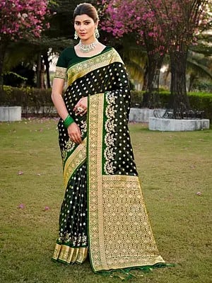 Wedding Wear Satin Silk Saree With Contrast Border