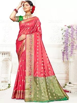 Traditional Handloom Cotton Saree With Embroidered Floral Border