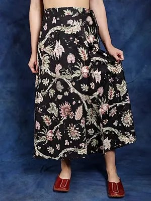 Black-Olive Pure Cotton Wrap Around Printed Long Skirt