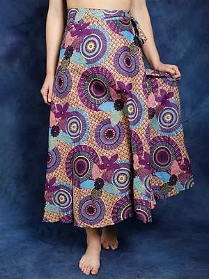 Multicolor Wrap Around Long Skirt with Printed Chakra Pattern