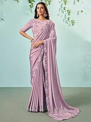 Wedding Wear Cord Embroidered  Silk Crepe Saree With Blouse