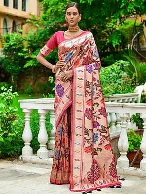 All Over Floral Motif Zari Woven Traditional Paithani Silk Saree With Blouse