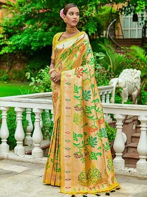 All Over Floral Motif Zari Woven Traditional Paithani Silk Saree With Blouse