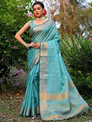 Striped Pattern Zari Woven Silk Saree With Blouse And Tassels Pallu