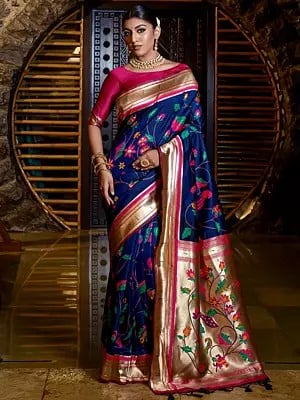 Floral Design Meenakari Zari Woven Banarasi Silk Saree For Women