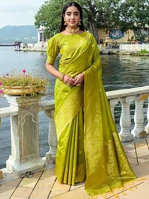Festival Wear Soft Silk Zari Woven Parrot Flower Designer Saree