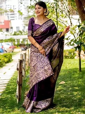 Traditional Handloom Raw Silk Saree With Woven Border And Tassels