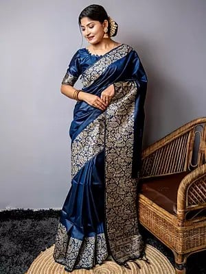 Traditional Handloom Raw Silk Saree With Woven Border And Tassels