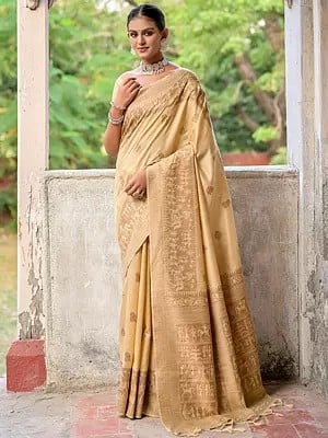 Women's Warli-Pattern Handloom Raw Silk Saree With Blouse