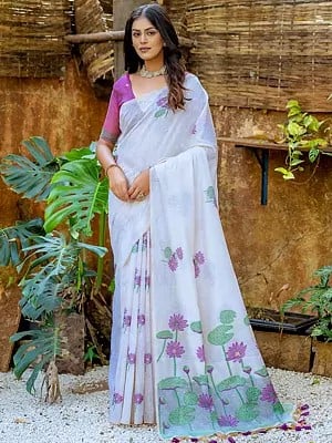 All Over Floral Thread Woven Muga Cotton Saree