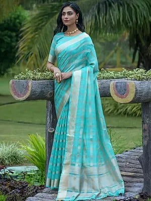 Zari Woven Striped Design Organza Silk Saree With Tassels Pallu And Blouse