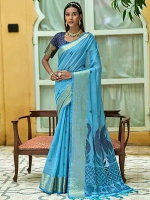 Designer Pallu Zari Woven Cotton Saree With Blouse For Traditional Occasion
