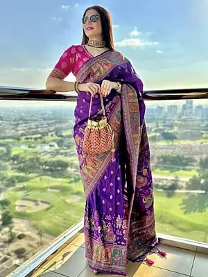 Wedding Wear Dandiya Print Banarasi Silk Saree With Tassels Pallu