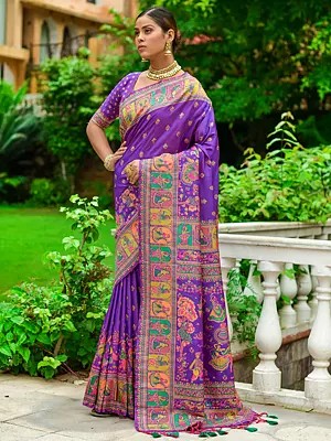 Wedding Wear Dandiya Print Banarasi Silk Saree with Tassels Pallu