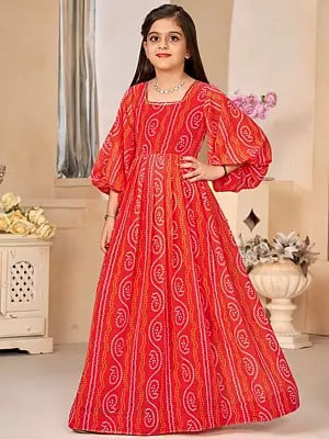 Imperial Red Heavy Georgette Heavy Digital Printed Anarkali Ethnic Girls Gown For Kids
