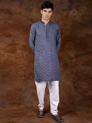 Kurta Pajama Set with Sequins and All-Over Thread Embroidery