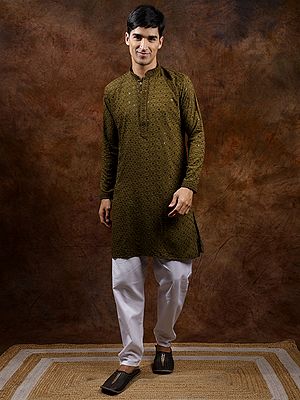 Kurta Pajama Set with Sequins and All-Over Thread Embroidery