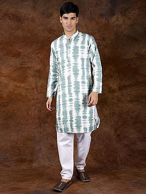 Tie-Dye Printed Kurta Pajama Set with Sequins and Straight Stitch Embroidery