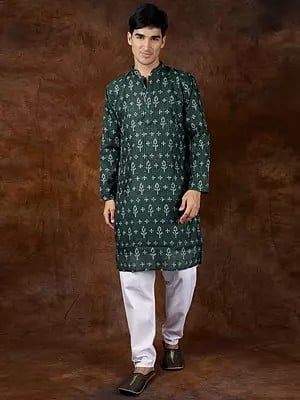 Bandhani Tie-Dye Print Kurta Pajama Set with Sequins Embroidery