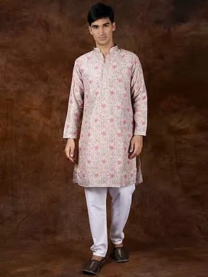Multicolor Floral Printed Pure Cotton Kurta Pajama Set With Gota Patti on Neck