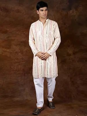 Designer Multi-Colored Kurta Pajama Set with Mirrors and Embroidered Sequins