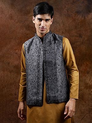 Wool Jamawar Kani Waistcoat with Paiselys Jaal Weave