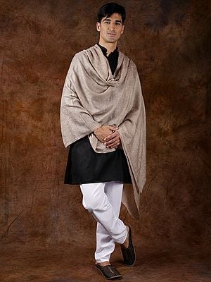 Savannah-Tan Men's Dushala (Lohi) from Amritsar with Paisleys Woven in Self