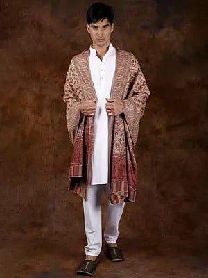 Kani Jamawar Men's Shawl from Amritsar with Woven Multicolor Flowers and Paisleys All-Over