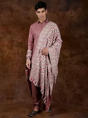 Kani Jamawar Men's Shawl from Amritsar with Woven Multicolor Flowers and Paisleys All-Over