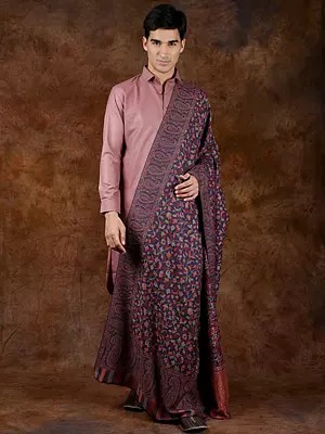 Kani Jamawar Men's Shawl from Amritsar with Woven Multicolor Flowers and Paisleys All-Over
