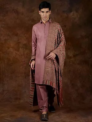 Kani Jamawar Men's Shawl from Amritsar with Woven Multicolor Flowers and Paisleys All-Over