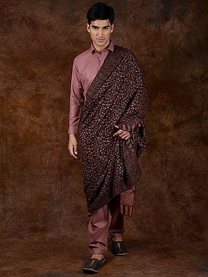 Kani Jamawar Men's Shawl from Amritsar with Flowers and Paiselys Weave in Multi-Color