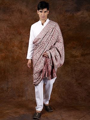 Kani Jamawar Men's Shawl from Amritsar with Flowers and Paiselys Weave in Multi-Color